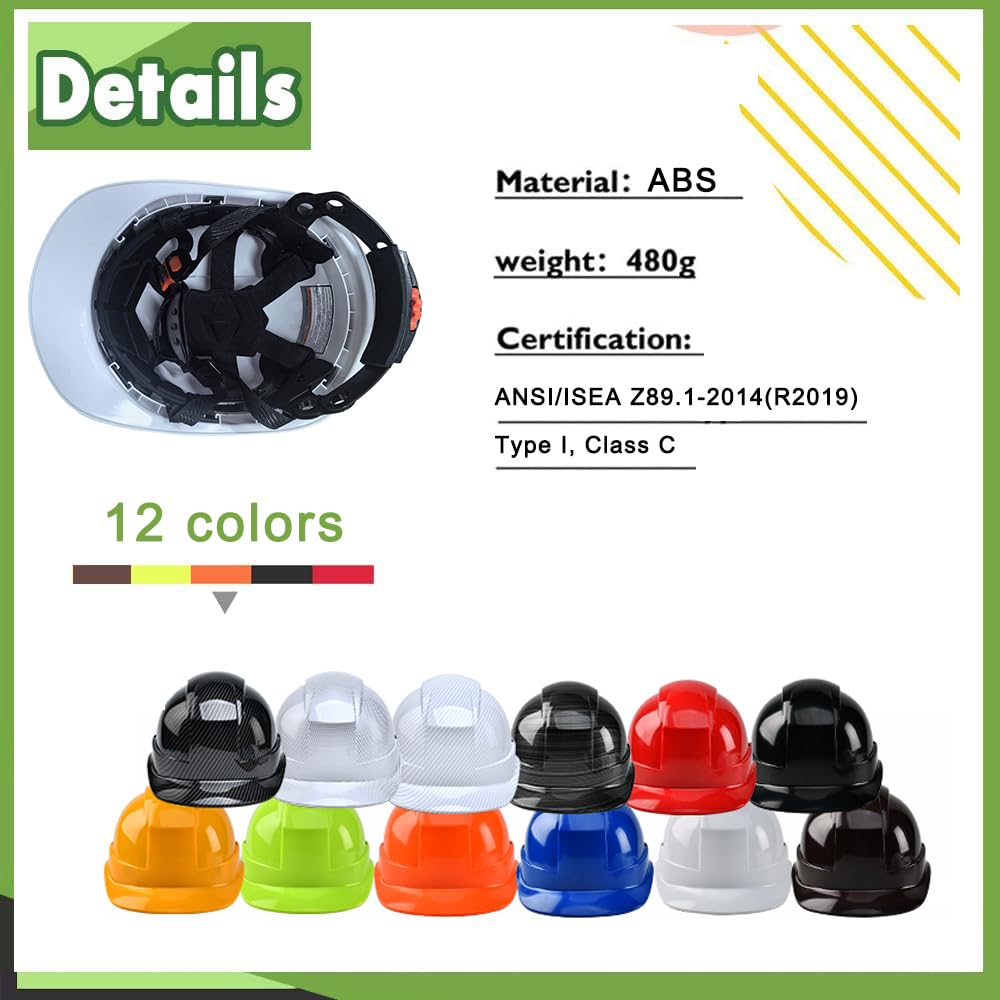 Nsteky Custom Construction Work Safety Helmet 6 Pt. Ratchet